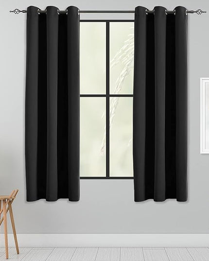 Blackout Curtains for Bedroom Thermal Insulated Light Blocking Room Darkening Curtains Solid Grommet Window Drapes for Living Room, Set of 2 Curtain Panels 42 W x 54 L inch Long Black