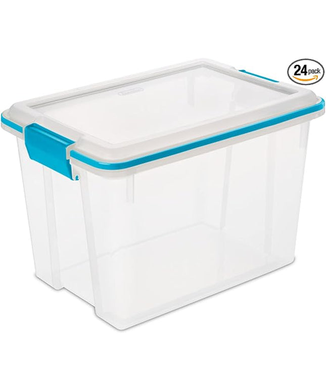 Sterilite 24-Pack Gasket Box, Weather-Resistant Storage Bins with Latching Lids, 20 Quart - Heavy-Duty Organizing Containers for Closet, Bathroom, and Office