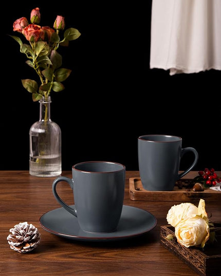 famiware Venus Coffee Mugs for 4, 12 oz Mug Set, Dringking Cup with Handle for Coffee, Tea, Cocoa, Milk, Charcoal