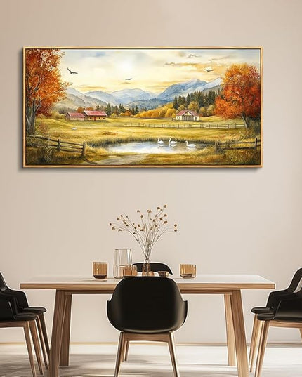 PHAOHUAXM Large Canvas Wall Art For Living Room Wall Decor For Office Decorations For Bedroom Ink-Wash Landscape Paintings Artworks Restaurant Kitchen Mural Modern Home Decor 20"X40" Wood Framed