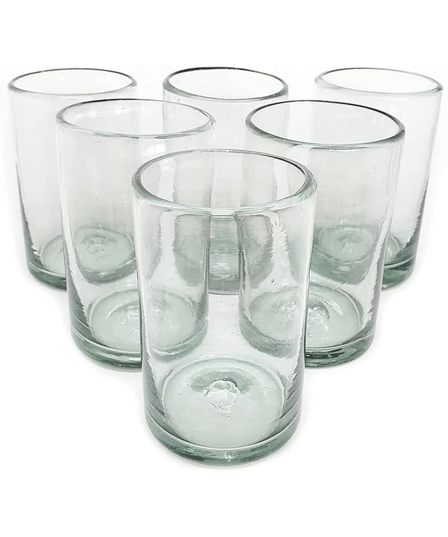Clear 14 oz Drinking Glasses (set of 6), Hand Blown Mexican Glassware, Recycled Glass Drinking Glasses, Lead-Free, Cocktail Margarita Glasses, Wine Glasses, Shot Glasses, Whiskey Glasses (Drinking)