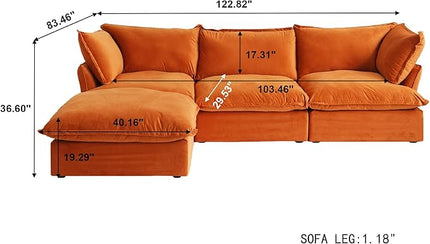 JACH L-Shaped Modular Couches, Deep Seat Sectional Couch with Chaise Ottoman, Modern Comfy Cloud Sectional Sofas, Cushion Covers Removable, Two Corners and A Middle Sofa for Living Room (Orange)