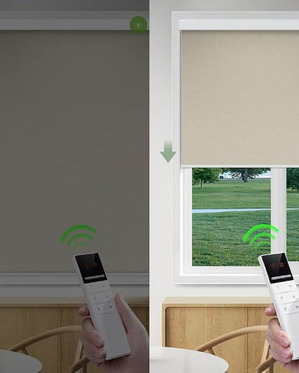 ZSHINE Motorized Blackout Window Blinds Customize Width Remote Control Rechargeable Motor Roller Shades for Windows, Home, Office, Hotel, Club, Restaurant(82026C)…