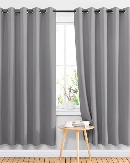 NICETOWN Blackout Curtains Panels for Bedroom - 3 Pass Microfiber Noise Reducing Thermal Insulated Solid Ring Top Blackout Window Drapes (2 Panels, 66 x 72 Inch, Silver Grey)