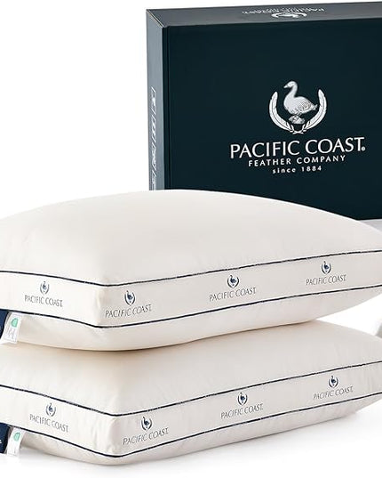 Pacific Coast Goose Feather and Down Pillows, with 100% Organic Cotton Cover, Standard Size Set of 2, Gusseted Design for Sleeping, Hotel Collection, Firm Pillows for Side and Back Sleepers