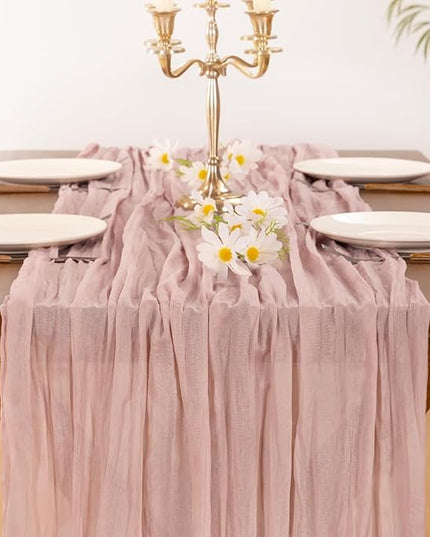 Socomi10pcs Pink Cheesecloth Table Runner Boho Rustic Gauze Dusty Pink Christmas 120 inch 10FT Cheese Cloth Runner for Wedding Party Baby Shower Birthday Home Decor Holiday Decorations