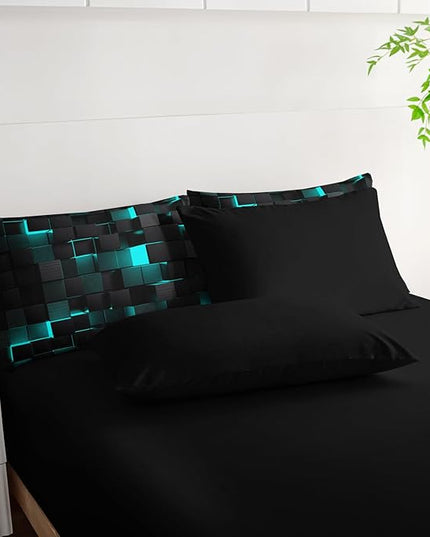 Geometric Turquoise Black King Comforter Set,Light Honeycomb Bedding Set 7 Piece in A Bag,Bed Sheet Set Geometry Decor,Microfiber Lightweight All Season