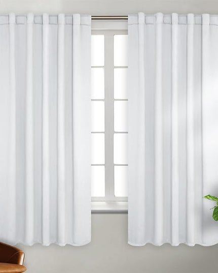 BGment White Back Tab Curtains for Bedroom - 42 x 63 inch Rod Pocket Thermal Insulated Room Darkening Curtains for Living Room, 2 Panels Set, Greyish White