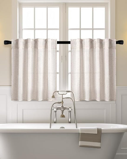 MIULEE Farmhouse Kitchen Curtains 24 Inch Length 2 Panels, Soft Thick Linen Textured Natural White Semi Sheer Light Filtering Short Cafe Tier Curtains for Small Half Window Back Tab Rod Pocket
