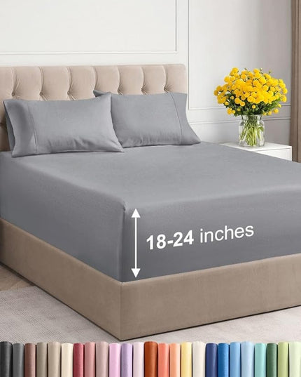 Extra Deep Twin XL Sheet Set - 4 Piece Breathable and Cooling Sheets - Hotel Luxury Bed Sheets Set - Easy Fit - Soft, Wrinkle Free and Comfy Sheets Set - Steel Blue Sheet Set with Extra Deep Pockets