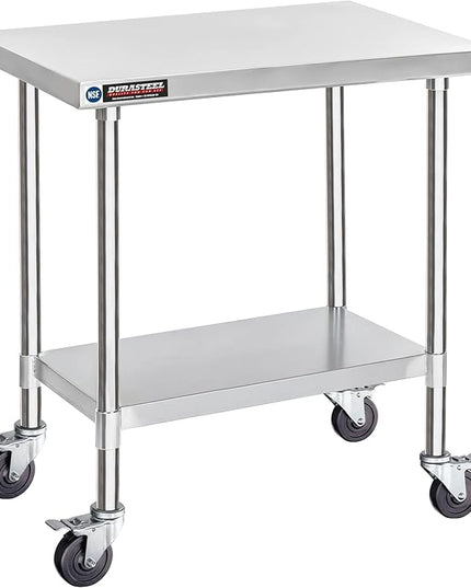 DuraSteel 30x36 NSF Stainless Steel Cart Work Table - Heavy Duty Rolling Food Prep Table Countertop Island - Metal Utility Cart on Wheels Caster, Grill Stand Storage Outdoor Kitchen Tables Bar Top
