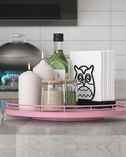 13" Oak Wood Lazy Susan Organizer, Lazy Susan for Cabinet Dining Table Pantry Wood Turntable Organizer Tray for Coffee Table Kitchen Countertop Spinning Spice Can Organization and Storage Round Pink