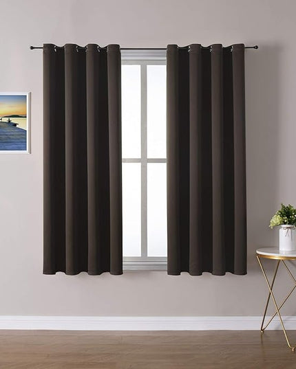 ChrisDowa Grommet Blackout Curtains for Bedroom and Living Room - 2 Panels Set Thermal Insulated Room Darkening Curtains (Brown, 52W x 54L)