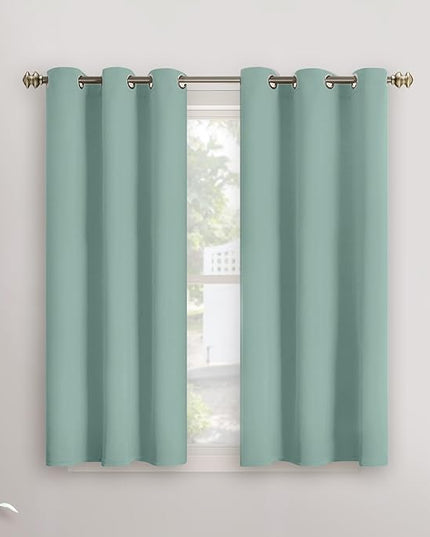 YoungsTex Short Blackout Curtains 45 Inches Long for Kitchen Window - Small Thermal Insulated with Grommet Room Darkening Drapes for Cafe Bedroom, Sage Green, 2 Panels, 34 x 45 Inch