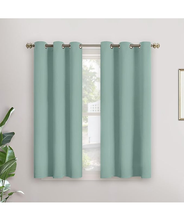 YoungsTex Short Blackout Curtains 45 Inches Long for Kitchen Window - Small Thermal Insulated with Grommet Room Darkening Drapes for Cafe Bedroom, Sage Green, 2 Panels, 34 x 45 Inch