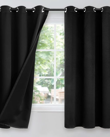 YoungsTex Black 100% Blackout Curtains 63 Inches for Bedroom Thermal Insulated Total Room Darkening Curtains for Living Room Window with Black Back Grommet, 2 Panels, 42 x 63 Inch