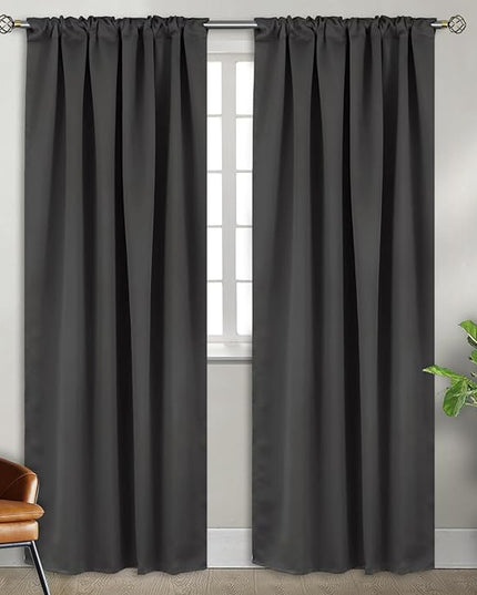 BGment Rod Pocket and Back Tab Blackout Curtains for Bedroom - Thermal Insulated Room Darkening Curtains for Living Room, 2 Window Curtain Panels (38 x 84 Inch, Dark Grey)
