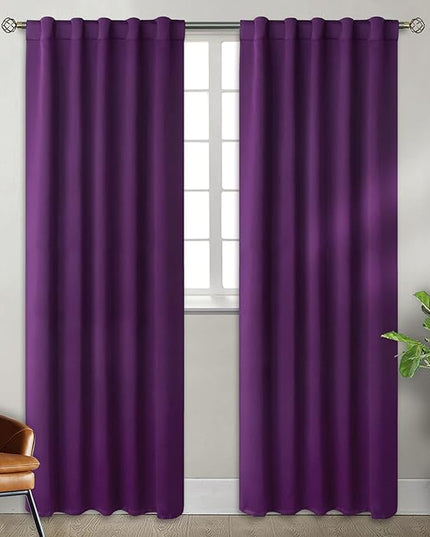 BGment Rod Pocket and Back Tab Blackout Curtains for Bedroom - 42 x 84 inch Thermal Insulated Room Darkening Curtains for Living Room, 2 Window Curtain Panels, Purple