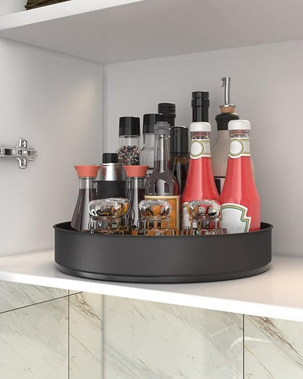 VAEHOLD Lazy Susan Stainless Steel Black Spice Rack Turntable for Pantry Cabinet - Decorative Trays Storage Containers Organizer for Kitchen Cabinet, Snacks, Bathroom (10 inches)