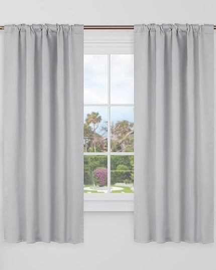 BGment Black Out Curtains 60 Inch Long for Bedroom - 34 x 60 inch Curtains Thermal Insulated Room Darkening Soundproof Rod Pocket and Back Tab Drapes for Kids Room, 2 Window Panels Set, Light Grey