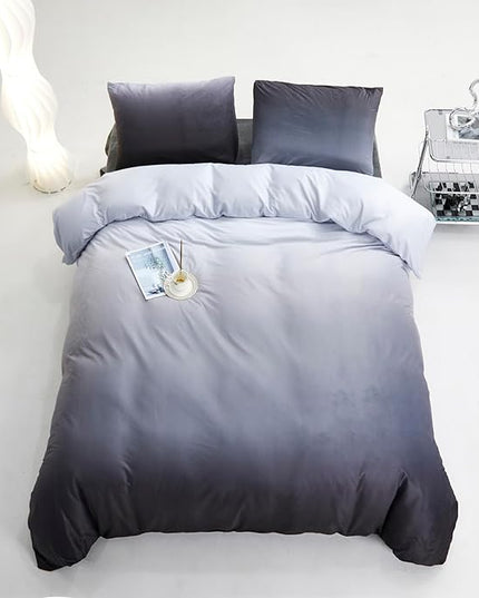 Luxlovery Grey Black Velvet Comforter Queen Grey White Gradient Bedding Set Queen Size Men Women Sherpa Micromink Blanket Quilts Warm Winter Warm Thick Comforter Set