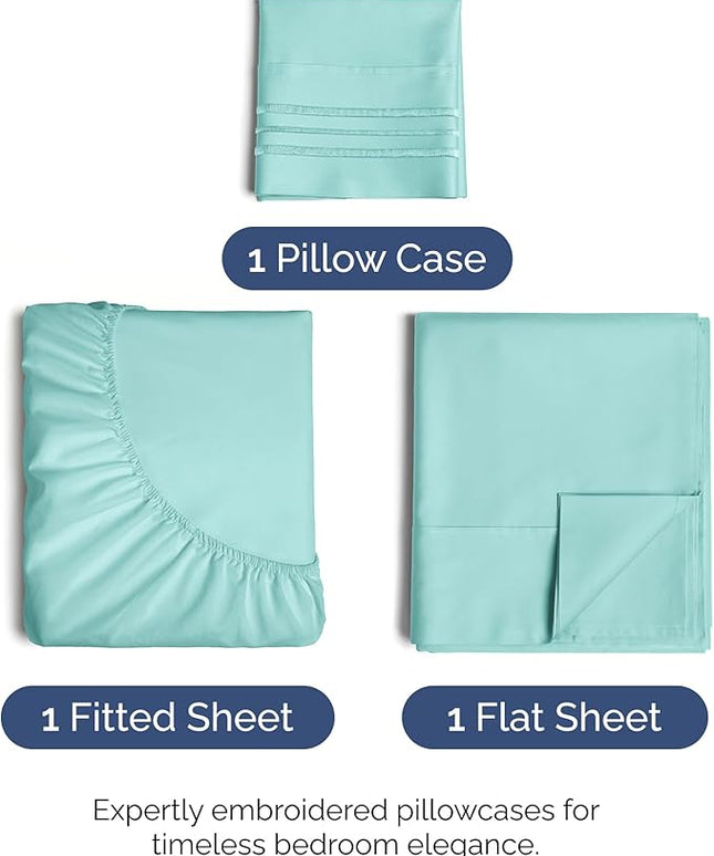 Twin Size 3 Piece Sheet Set - Comfy Breathable & Cooling Bed Sheets Set - Hotel Luxury Bedding for Women, Men, Kids, Teens, Boys & Girls - Deep Pockets, Ultra-Soft, Wrinkle Free - Oeko-Tex - Spa Blue