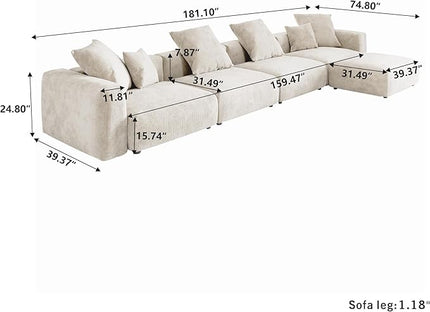 JACH 181" Oversized Modular Sectional Sofa, Deep 4-Seats Sectional Couch with Chaise Ottoman, Huge Plus Convertible Soft Sofas, Corduroy Minimalist Couches for Living Room, Office, Apartment, Beige