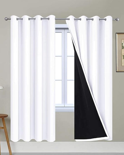 Yakamok Pure White Total Blackout Curtains, Heavy Duty Lined Blackout Drapes 72 Inches Long, Thermal Insulated Room Darkening Curtains for Bedroom(52" Width Each Panel, 2 Panels)