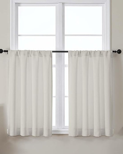 Gwine Short Light Filtering Curtains 36 Inches Long, Small Curtains Over Sink, Thermal Insulated Room Darkening Drapes for Bathroom Basement Patio Cabinet, 2 PCS, Each 40" Wx36 L, Natural