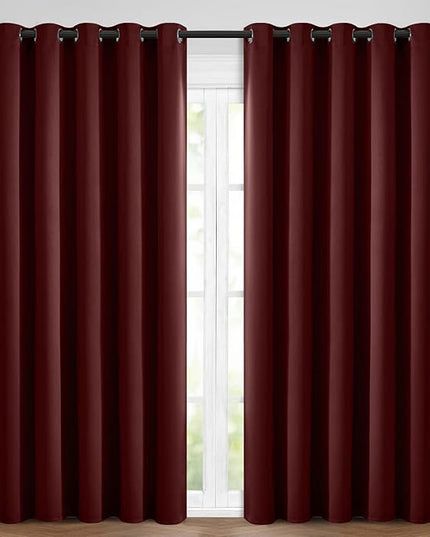 Yakamok Blackout Curtains Room Darkening Thermal Insulated Window Panels,Solid Grommet Top Drapes for Bedroom/Living Room(62Wx84L, Burgundy Red, 2 Panels)