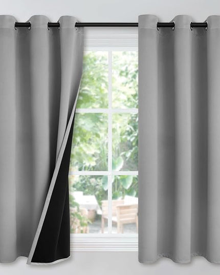 YoungsTex 100% Blackout Curtains Thermal Insulated Grommet Top Total Blackout Window Curtains for Bedroom with Black Back, 2 Panels, Light Grey, 42 x 45 Inch