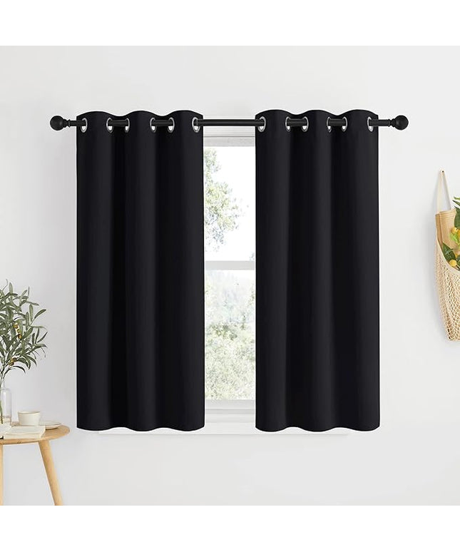 NICETOWN Black Out Cafe Curtains 48 inch Long 2 Panels Burg - Solid Thermal Insulated Grommet Light Reducing Curtains & Drapes for Bathroom/Nursery (W37 x L48, 2 Panels)
