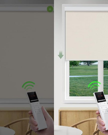 Zshine Motorized Blackout Window Blinds Customize Width (23-95 Inches) Remote Control Wireless and Rechargeable Roller Shades Blinds for Windows, Home, Office, Hotel, Club, Restaurant(82006D)