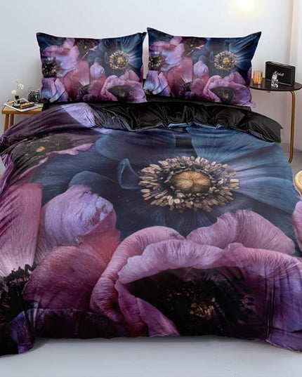 Flower Duvet Cover Twin Size Gray Color Comforter Covers and Pillow Shams Art Floral Deco Bedroom Bedding Set Girls Bed Set