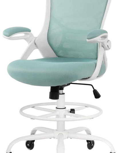 HYLONE Drafting Chair Tall Office, Ergonomic Standing Desk Stool Adjustable Drafting Chair Big Tall Drafting Office Chair Blue