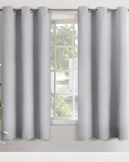YoungsTex Light Grey Blackout Curtains for Bedroom 42 x 72 Inch - Thermal Insulated with Grommet Top Room Darkening Energy Saving Drapes for Living Room, 2 Panels