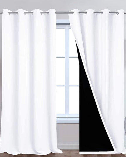 Yakamok 100% Blackout Curtains 108 Inches Long, 2 Thick Layers Thermal Insulated Curtain Panels for Bedroom, Full Light Blocking Drapes with Black Liner (52" Wide Each Panel, Pure White, 2 Panels)