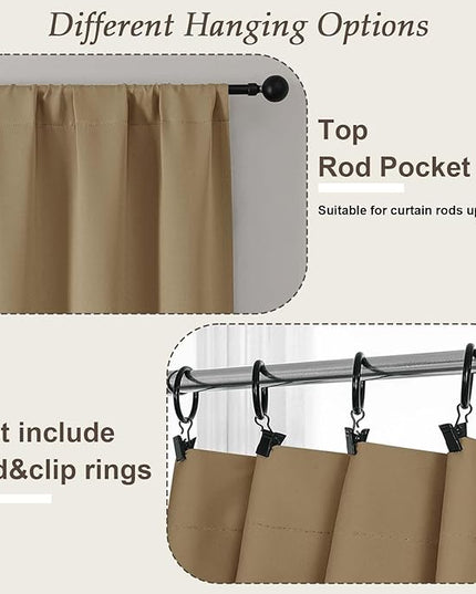 Gwine Blackout Curtains for Bedroom 45 Inch Length, Thermal Insulated Room Darkening Short Curtains, Rod Pocket Drapes for Bathroom Basement Patio Cabinet, Each 40" Wx45 L, Taupe