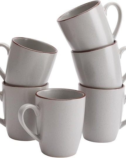 famiware Venus Coffee Mugs for 6, 14 oz Mug Set, Dringking Cup with Handle for Coffee, Tea, Cocoa, Milk, Ligth Gray