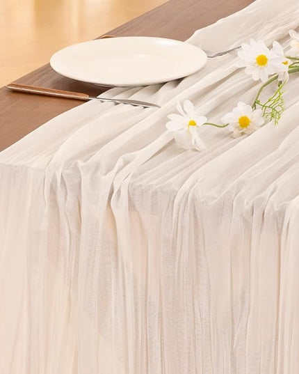 Socomi 10pcs Ivory White Cheesecloth Table Runner Boho Rustic Gauze 120 inch 10FT Cheese Cloth Runner for Wedding Party Baby Shower Birthday Home Decor Holiday Decorations