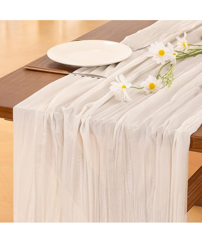 Socomi 10pcs Ivory White Cheesecloth Table Runner Boho Rustic Gauze 120 inch 10FT Cheese Cloth Runner for Wedding Party Baby Shower Birthday Home Decor Holiday Decorations