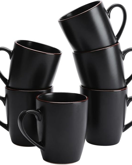famiware Venus Coffee Mugs for 6, 14 oz Mug Set, Dringking Cup with Handle for Coffee, Tea, Cocoa, Milk, Matte Black