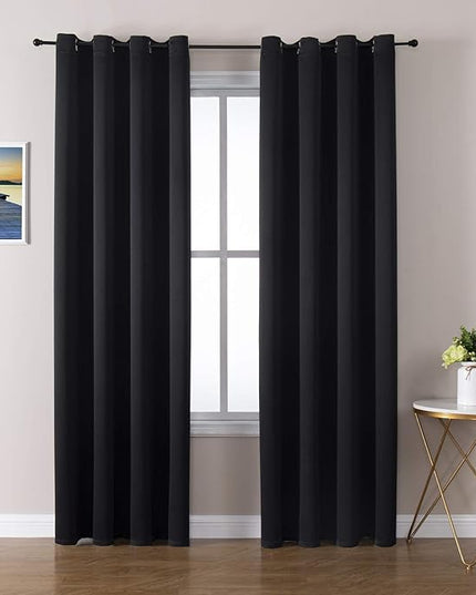 ChrisDowa Grommet Blackout Curtains for Bedroom and Living Room - 2 Panels Set Thermal Insulated Room Darkening Curtains (Black, 52 x 84 Inch)