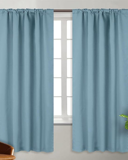 BGment Rod Pocket and Back Tab Blackout Curtains for Bedroom - Thermal Insulated Room Darkening Curtains for Living Room, 2 Window Curtain Panels (42 x 72 Inch, Greyish Blue)