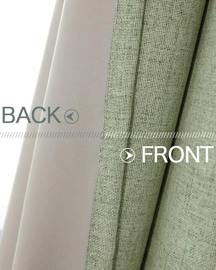 MIULEE Linen Blackout Curtains and Drapes 100% Room Darken Thermal Insulated Grommet Window Panels with Coating 2 PCs W 42 x L 90 inches Sage Green
