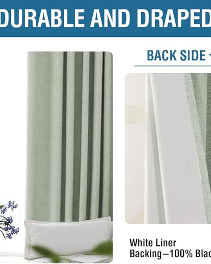 H.VERSAILTEX 100% Blackout Curtains for Bedroom 63 Inches Long Grommet Linen Face Full Light Blocking Curtain Drapes for Living Room Thermal Linen Look Curtains 2 Panels Set, 52" W x 63" L, Sage