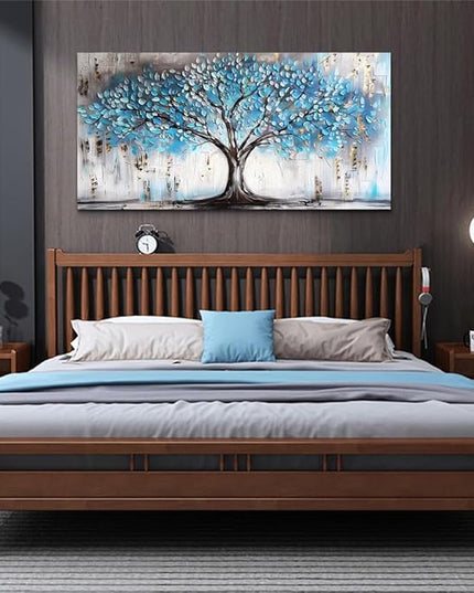 Wapluam Wall Art For Living Room Farmhouse Large Decoration For Bedroom Office Pictures Artwork Wall Decor Tree Abstract Canvas prints Wall Paintings Blue Modern Poster Home Decorations 24"X48"