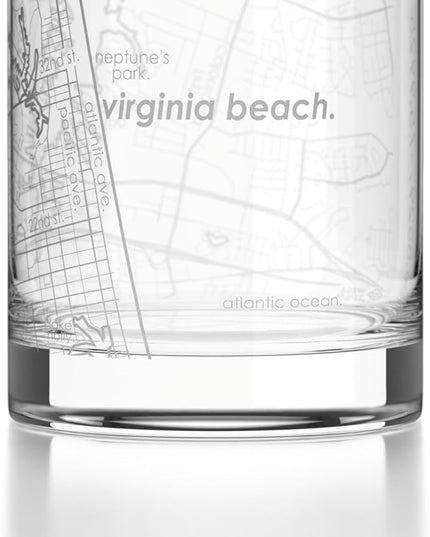 Well Told Engraved Virginia Beach Virginia Map Rocks Glass, Old Fashioned Glassware (11 oz, Clear) Etched Bourbon Tumbler, Gifts For Whiskey Lovers