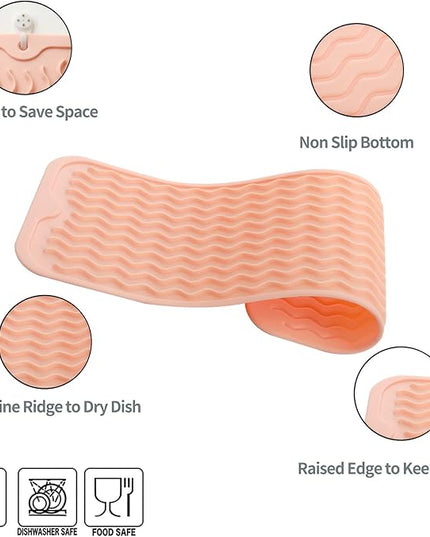 Silicone Dish Drying Mat for Multiple Usage,Easy clean,Eco-friendly,Heat-resistant Silicone Mat for Kitchen Counter,Sink,Bar,Bottle,or Cup Pink M 17 inches x 6 inches