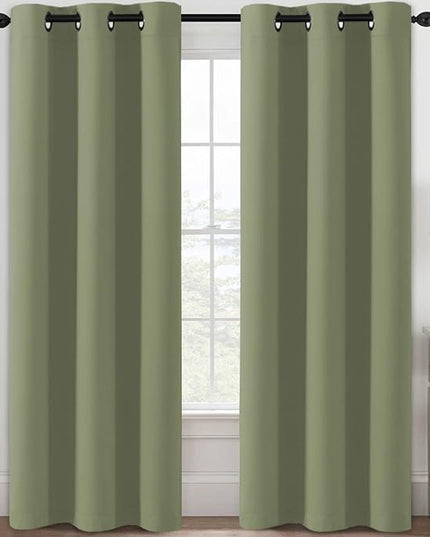 H.VERSAILTEX Blackout Curtains for Bedroom Thermal Insulated Room Darkening Living Room Curtains 84 Inch Long Grommet Privacy Protection Window Curtain Panels/Drapes for Nursery, 2 Panels, Sage